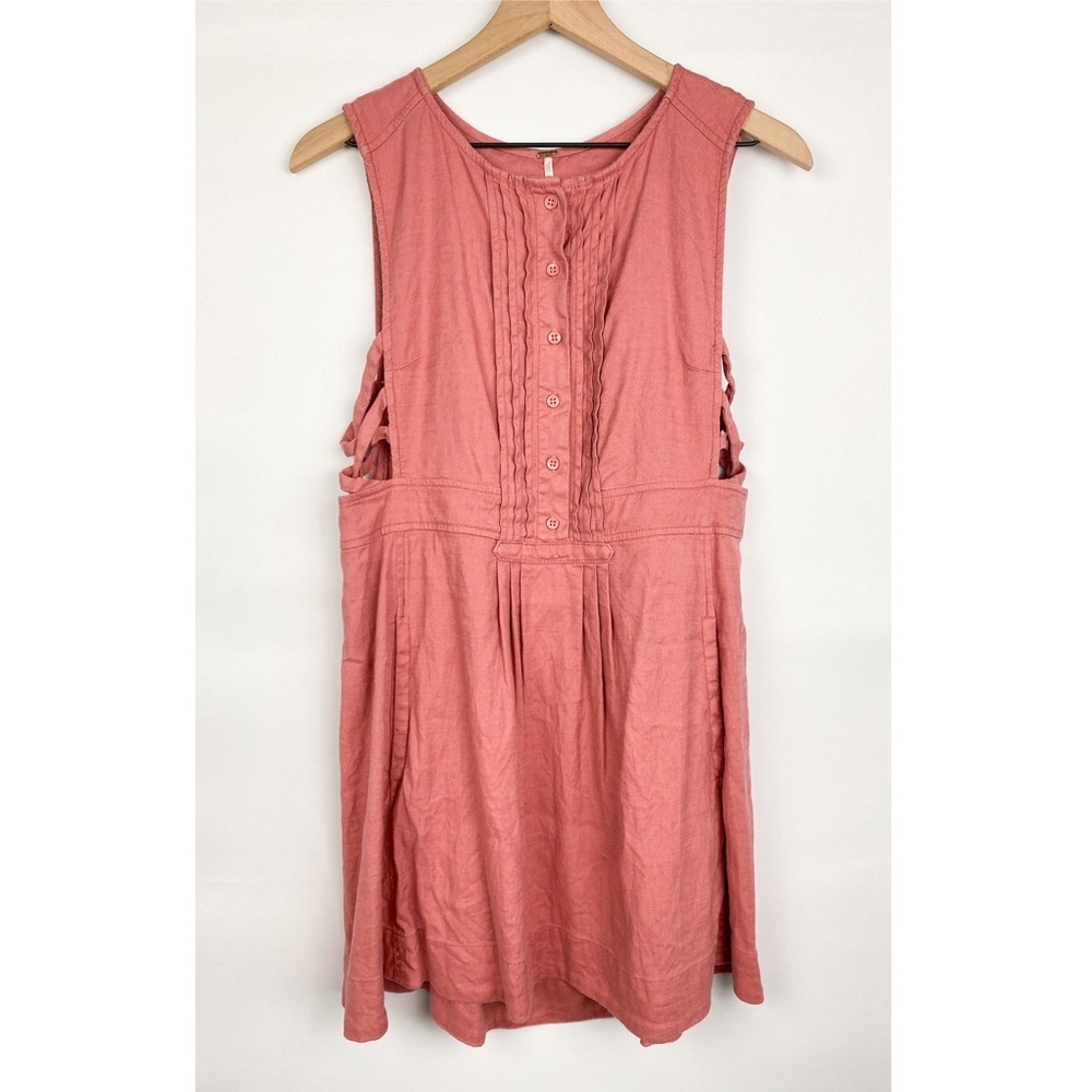 Free People Moonshine Linen Blend Sleeveless Pintuck Mini Dress, Salmon Pink - S - Picture 5 of 10